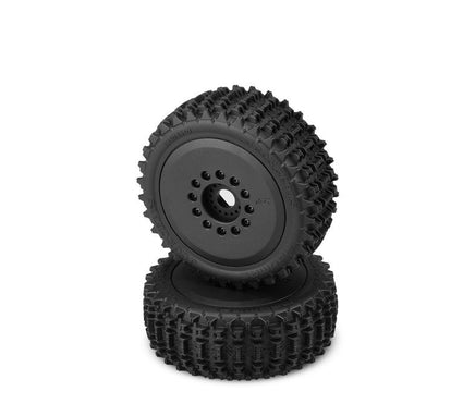 J Concepts - Magma Yellow Compound Tire Pre-Mounted on Black #3395 Wheel, fits 1/8 Buggy Arrma Typhon - Hobby Recreation Products