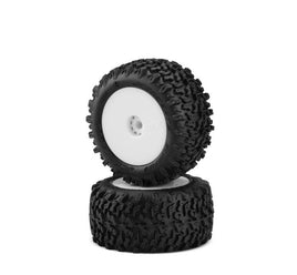 J Concepts - Scorpios, Green Compound Tires, Pre-Mounted, White Wheels, fits Losi Mini-T 2.0/Mini-B Rear - Hobby Recreation Products