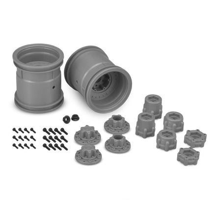 J Concepts - Silver 2.2" Midwest Monster Truck Wheels w/ 12mm Hex Width Adaptors (2pc) - Hobby Recreation Products