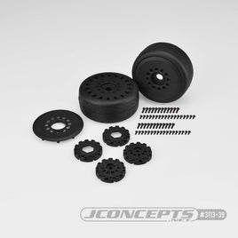 J Concepts - Speed Claw Tires, Platinum Compound, Belted, Pre-mounted, on Black #3395 Wheels - Hobby Recreation Products