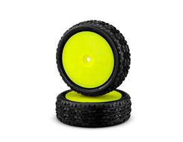 J Concepts - Swagger 1/10 4WD Front Tires, Pink Compound, Pre-mounted on 3353 Yellow Wheels - Hobby Recreation Products
