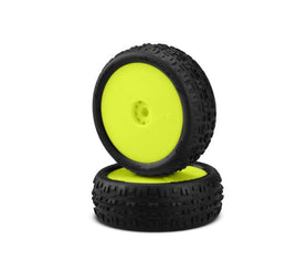 J Concepts - Swagger Tires, Pink Compound, Pre-Mounted, Yellow Wheels, Fits Losi Mini-B Front - Hobby Recreation Products