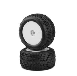J Concepts - Twin Pin Tires, Pink Compound, Pre-Mounted, White Wheels, Fits Losi Mini-T 2.0 / Mini-B Rear - Hobby Recreation Products