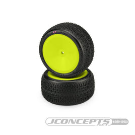 J Concepts - Twin Pins 2wd Rear Buggy Tires, Pink Compound - Pre-Mounted on 3348Y Wheels - Hobby Recreation Products
