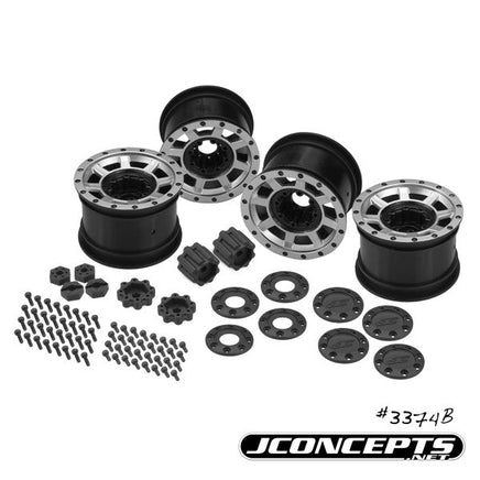 J Concepts - Vengeance - 2.2" Axial Yeti 12mm Glue-On Wheel W/ Caps & Adaptors - 4pc. - Hobby Recreation Products