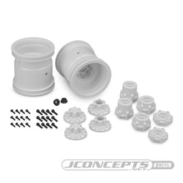 J Concepts - White 2.2" Midwest Monster Truck Wheels w/ 12mm Hex Width Adaptors (2pc) - Hobby Recreation Products
