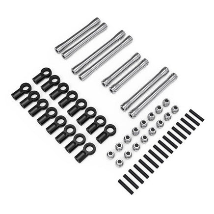 Junfac - Front & Rear Aluminum Link Set, for 267mm Wheelbase Chassis, Silver, for Tamiya CC02 - Hobby Recreation Products