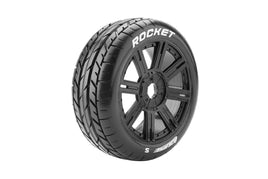 Louise R/C - B-Rocket 1/8 Off-Road Buggy Tires, 17mm Hex, Mounted on Black Spoke Rim, Soft, Front/Rear (2) - Hobby Recreation Products