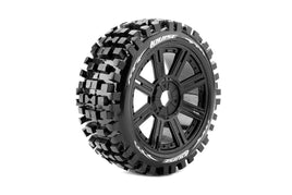 Louise R/C - B-Ulldoze 1/8 Off-Road Buggy Tires, 17mm Hex, Mounted on Black Spoke Rim, Soft, Front/Rear (2) - Hobby Recreation Products