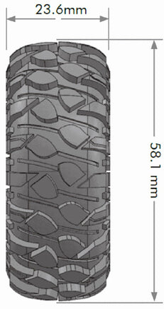 Louise R/C - CR-Rowdy 1/18, 1/24 1.0" Crawler Tires, 7mm Hex, Super Soft, Mounted on Black Rim, Front/Rear (2) - Hobby Recreation Products