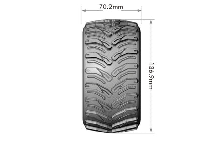 Louise R/C - MFT MT-Cyclone 1/10 Monster Truck Tires, 1/2" Offset, 17mm Hex, Soft, Mounted on Black Rim (2) - Hobby Recreation Products
