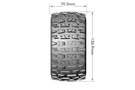 Louise R/C - MFT MT-Pioneer 1/10 Monster Truck Tires, 1/2" Offset, 17mm Hex, Soft, Mounted on Black Rim (2) - Hobby Recreation Products