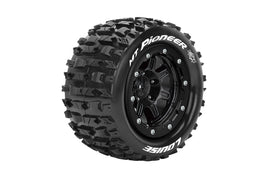 Louise R/C - MFT MT-Pioneer 1/10 Monster Truck Tires, 1/2" Offset, 17mm Hex, Soft, Mounted on Black Rim (2) - Hobby Recreation Products