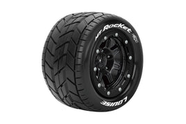 Louise R/C - MFT MT-Rocket 1/10 Monster Truck Tires, 1/2" Offset, 17mm Hex, Soft, Mounted on Black Rim (2) - Hobby Recreation Products