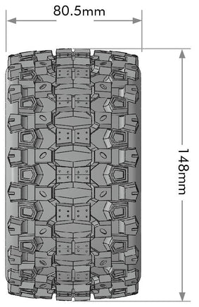 Louise R/C - MT-Uphill Speed 1/8 Monster Truck Tires, 0" & 1/2" Offset, 17mm Removable Hex on Black Rim, Soft (2) - Hobby Recreation Products