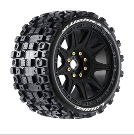Louise R/C - MT-Uphill Speed 1/8 Monster Truck Tires, 0" & 1/2" Offset, 17mm Removable Hex on Black Rim, Soft (2) - Hobby Recreation Products