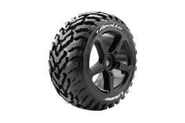 Louise R/C - T-Apollo 1/8 Off-Road Truggy Tires, 0" Offset, 17mm, Mounted on Black Spoke Rim, Front/Rear (2) - Hobby Recreation Products