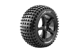 Louise R/C - T-Rock 1/8 Off-Road Truggy Tires, 0" Offset, 17mm, Mounted on Black Spoke Rim, Front/Rear (2) - Hobby Recreation Products