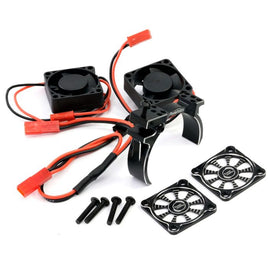 Power Hobby - 1/10 Aluminum Heatsink Mount 30mm Twin Turbo Cooling Fans, Black - Hobby Recreation Products