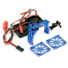 Power Hobby - 1/10 Aluminum Heatsink Mount 30mm Twin Turbo Cooling Fans, Blue - Hobby Recreation Products