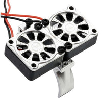 Power Hobby - 1/10 Aluminum Heatsink Mount 30mm Twin Turbo Cooling Fans, Silver - Hobby Recreation Products