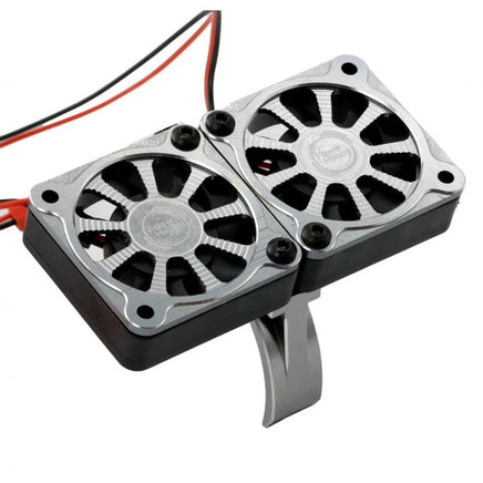 Power Hobby - 1/5 Aluminum Heatsink with 40mm Dual High Speed Cooling Fans and Cover, Gunmetal - Hobby Recreation Products