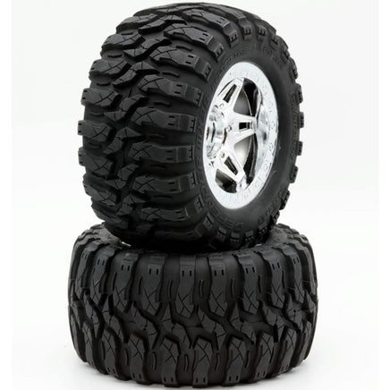 Power Hobby - 1/8 Defender 3.8" Belted All Terrain Tires 17mm Mounted Chrome - Hobby Recreation Products