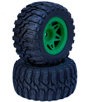 Power Hobby - 1/8 Defender 3.8" Belted All Terrain Tires 17mm Mounted Green - Hobby Recreation Products