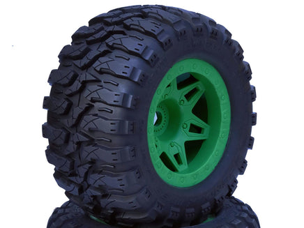 Power Hobby - 1/8 Defender 3.8" Belted All Terrain Tires 17mm Mounted Green - Hobby Recreation Products