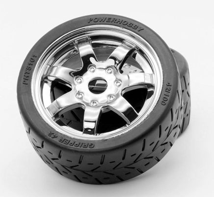 Power Hobby - 1/8 Gripper 42/100 Belted Mounted Tires 17mm Chrome Wheels - Hobby Recreation Products