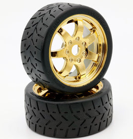 Power Hobby - 1/8 Gripper 42/100 Belted Mounted Tires 17mm Gold Wheels - Hobby Recreation Products