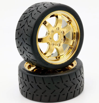 rubber tread for power wheels 1/8 Gripper 42/100 Belted Mounted Tires 17mm Gold Wheels| Hobby Recreation Products