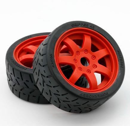 Power Hobby - 1/8 Gripper 42/100 Belted Mounted Tires 17mm Red Wheels - Hobby Recreation Products
