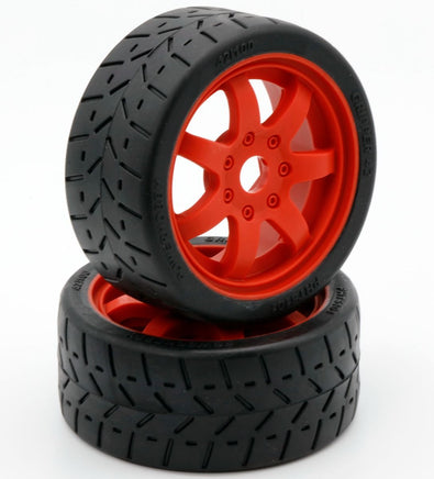 Power Hobby - 1/8 Gripper 42/100 Belted Mounted Tires 17mm Red Wheels - Hobby Recreation Products