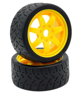 Power Hobby - 1/8 Gripper 42/100 Belted Mounted Tires 17mm Yellow - Hobby Recreation Products