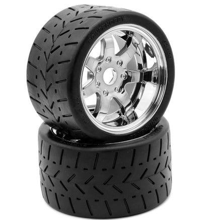 Power Hobby - 1/8 Gripper 54/100 Belted Mounted Tires 17mm Chrome Wheels - Hobby Recreation Products