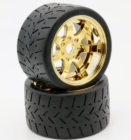 Power Hobby - 1/8 Gripper 54/100 Belted Mounted Tires 17mm Gold Wheels - Hobby Recreation Products