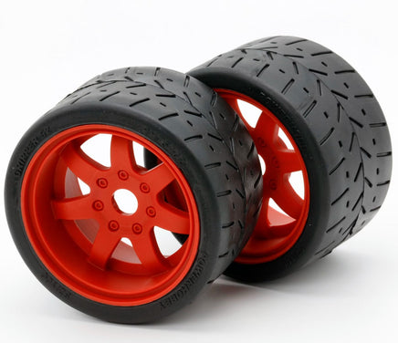 Power Hobby - 1/8 Gripper 54/100 Belted Mounted Tires 17mm Red Wheels - Hobby Recreation Products