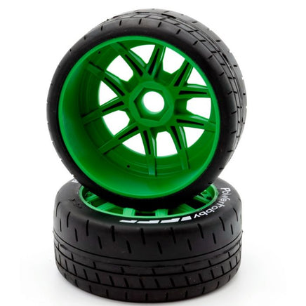 Power Hobby - 1/8 GT Beast Belted Mounted Tires, Soft Compound, 17mm Green Wheels - Hobby Recreation Products