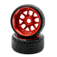Power Hobby - 1/8 GT Beast Belted Mounted Tires, Soft Compound, 17mm Red Wheels - Hobby Recreation Products