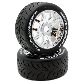 Power Hobby - 1/8 GT Phantom Belted Mounted Tires, Medium Compound, 17mm Chrome Wheels - Hobby Recreation Products