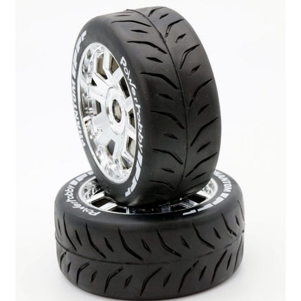 Power Hobby - 1/8 GT Phantom Belted Mounted Tires, Medium Compound, 17mm Chrome Wheels - Hobby Recreation Products