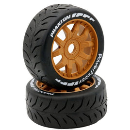 Power Hobby - 1/8 GT Phantom Belted Mounted Tires, Soft Compound, 17mm Brown Wheels - Hobby Recreation Products