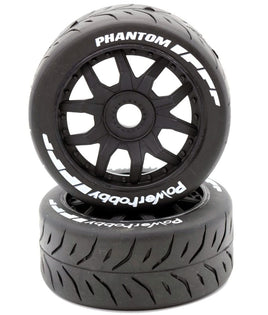Power Hobby - 1/8 GT Phantom Belted Mounted Tires, Soft, w/ 17mm Black Wheels - Hobby Recreation Products
