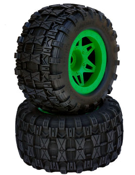 Power Hobby - 1/8 Raptor 3.8" Belted All Terrain Tires 17mm Mounted - Green - Hobby Recreation Products