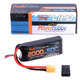 Power Hobby - 2S 7.4v 2000mAh 50C LiPo Battery w/ XT60 Plug + Traxxas Adapter - Hobby Recreation Products
