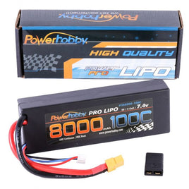 Power Hobby - 2S 7.4V 8000mAh 100C-200C LiPo Battery with Hardwired XT60 Plug & HC Adapter - Hobby Recreation Products