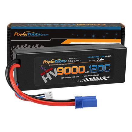 Power Hobby - 2S 7.6V HV + Graphene 9000mAh 120C LiPo Battery with Hardwired EC5 Connector - Hobby Recreation Products