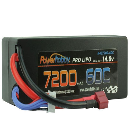 Power Hobby - 4S 14.8V 7200MAH 60C Hard Case Lipo Battery, w/ Deans Connector - Hobby Recreation Products