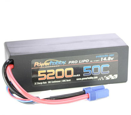 Power Hobby - 5200mAh 14.8V 4S 50C LiPo Battery with Hardwired EC5 Connector - Hobby Recreation Products